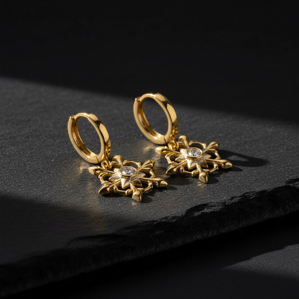 Star Figured Stone Detailed Hoop Earrings