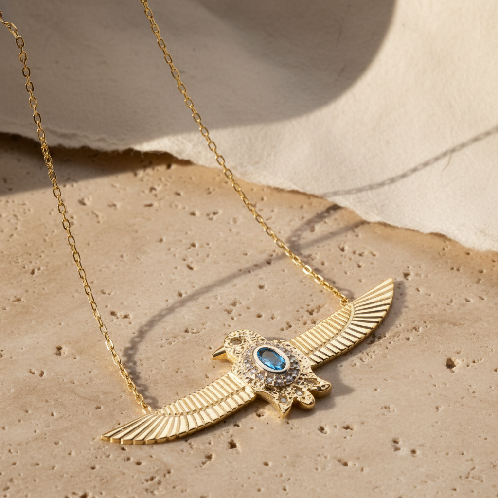 Collier en argent ailé kartal bleu royal