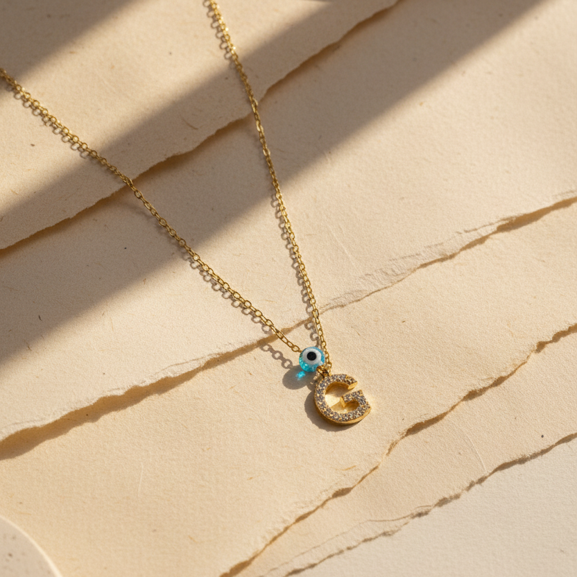Evil Eye Initial Harfli Nazar Boncuklu Kolye
