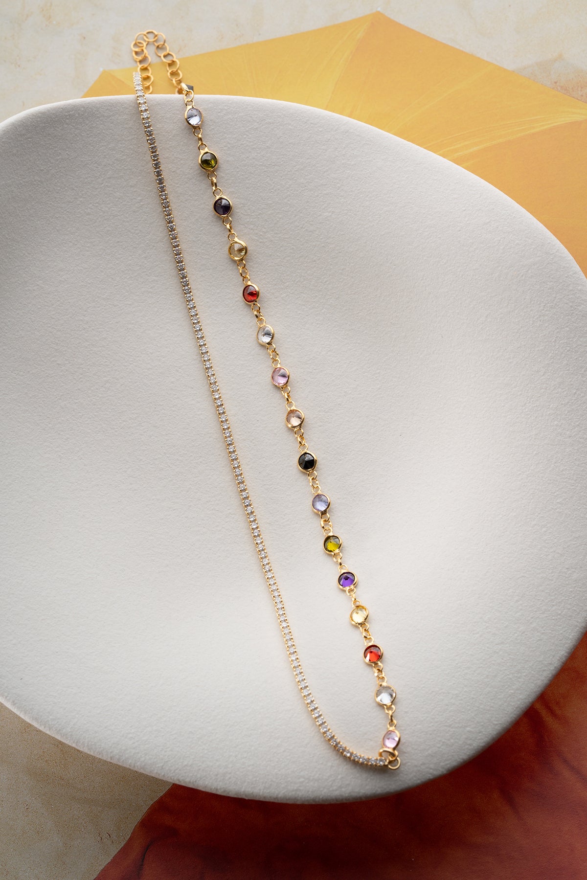 Collier de chaîne de pierre colorée - 925 argent sterling - Rainbow Shine