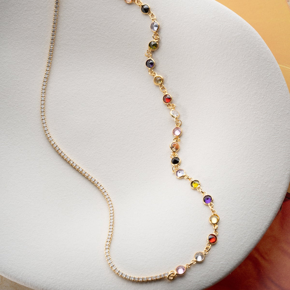 Collier de chaîne de pierre colorée - 925 argent sterling - Rainbow Shine