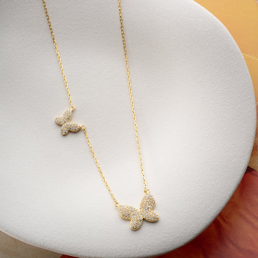 Papillon Necklace - 925 Sterling Silver - Stone Butterfly Design