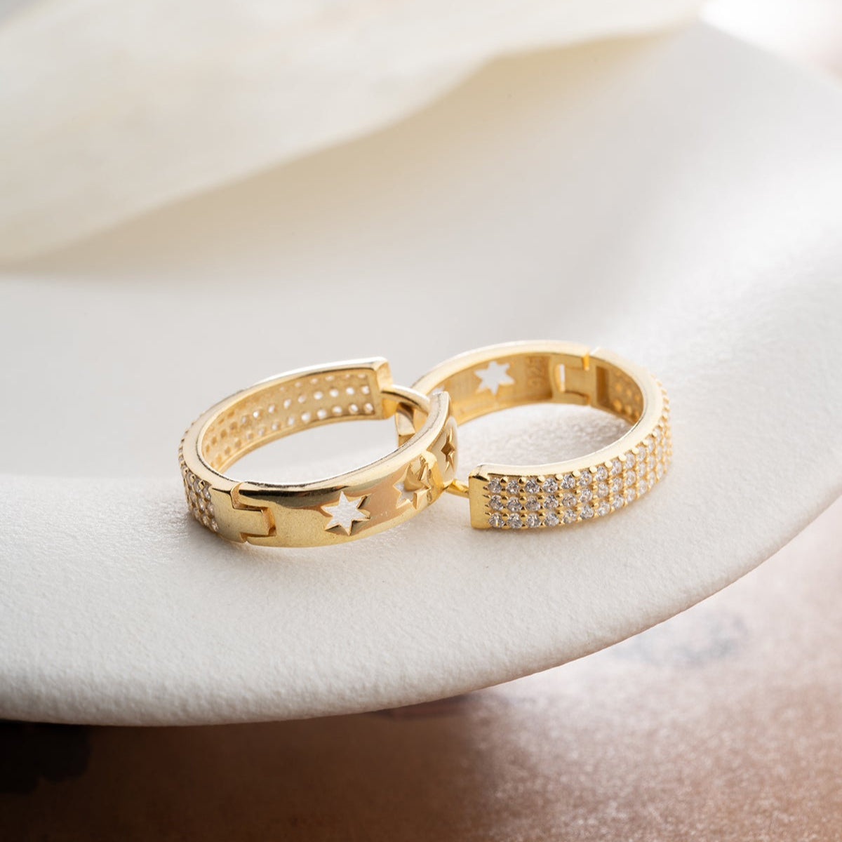 Stella Earrings - 925 Sterling Silver - Stone Motif Stone Ring