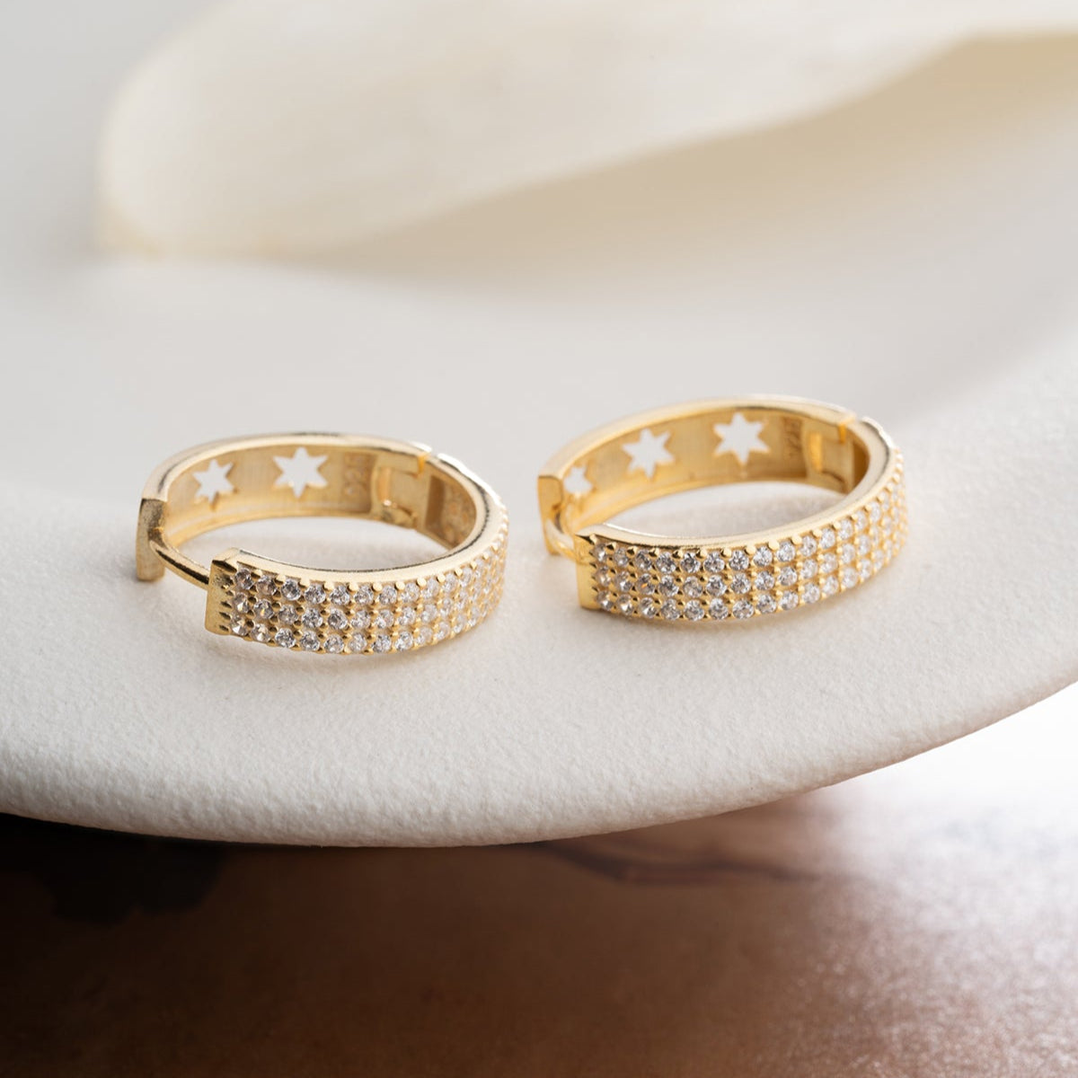 Stella Earrings - 925 Sterling Silver - Stone Motif Stone Ring