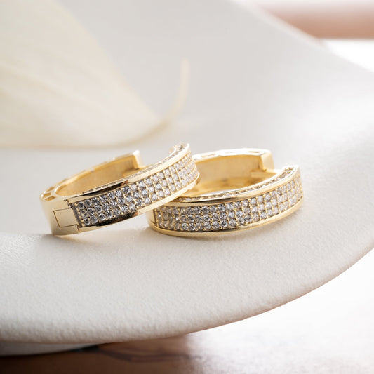 Zirkon Taşlı Halka Küpe – 925 Ayar Gümüş – Altın Kaplama