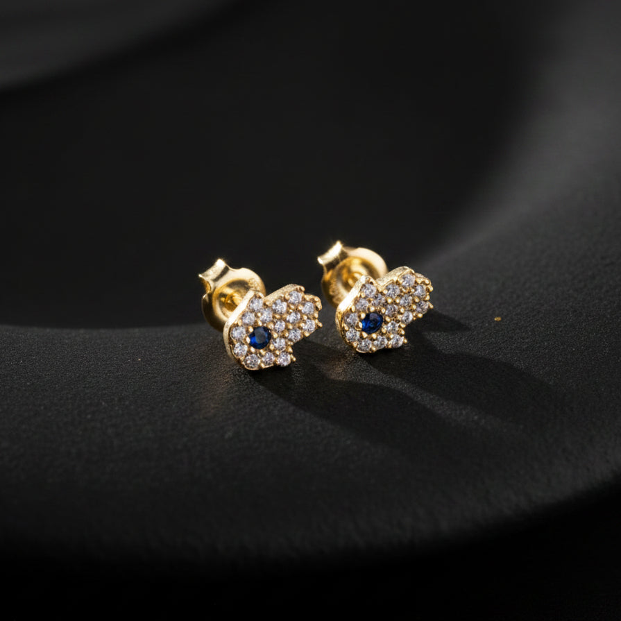 Blue Stone Hamsa Earrings - 925 Sterling Silver