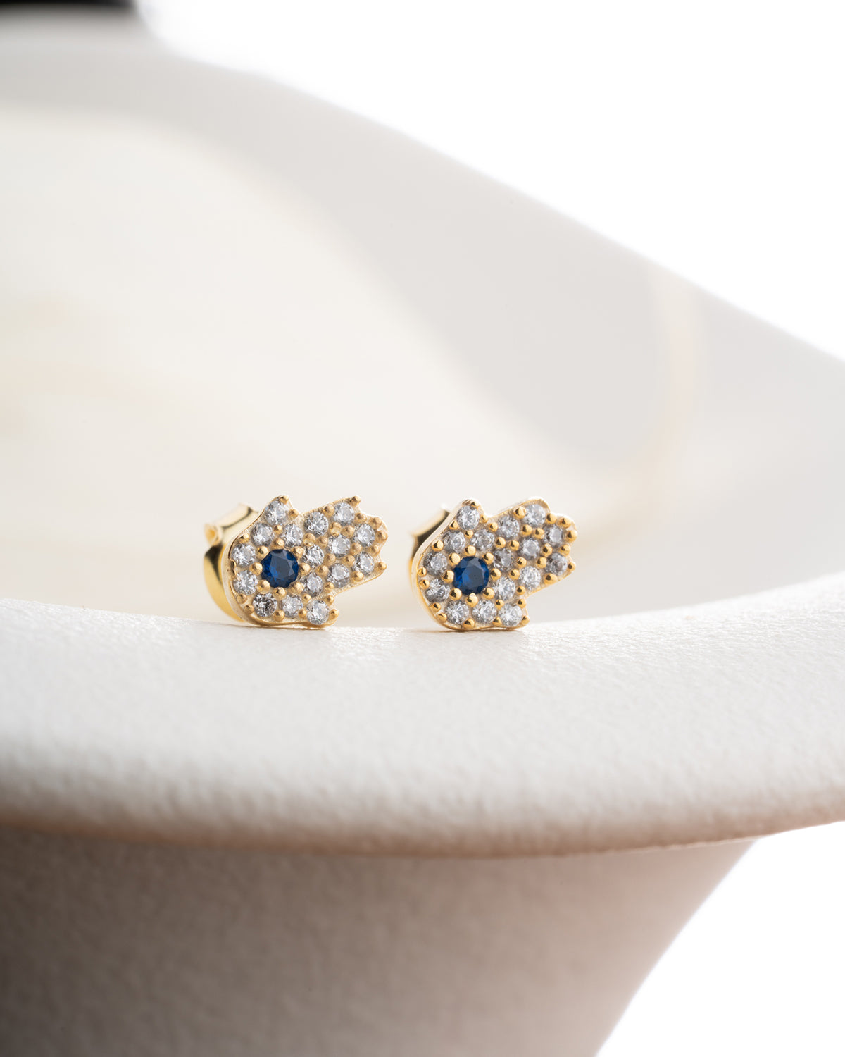 Blue Stone Hamsa Earrings - 925 Sterling Silver