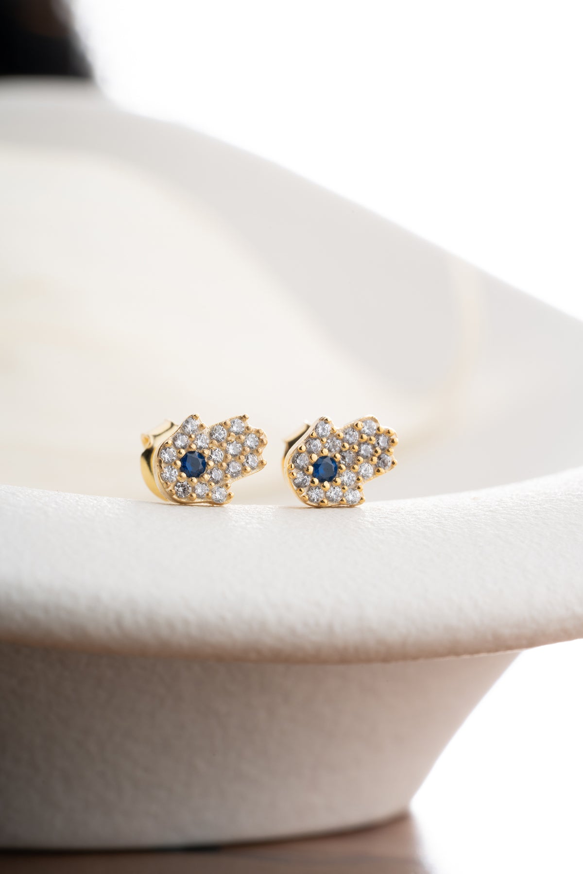 Mavi Taşlı Hamsa Küpe – 925 Ayar Gümü