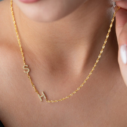 Collier personnalisé avec une double lettre - 925 argent sterling