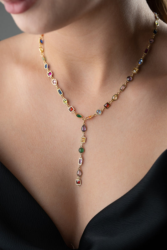 Serenay - Colorful Stone Y model necklace - 925 sterling silver