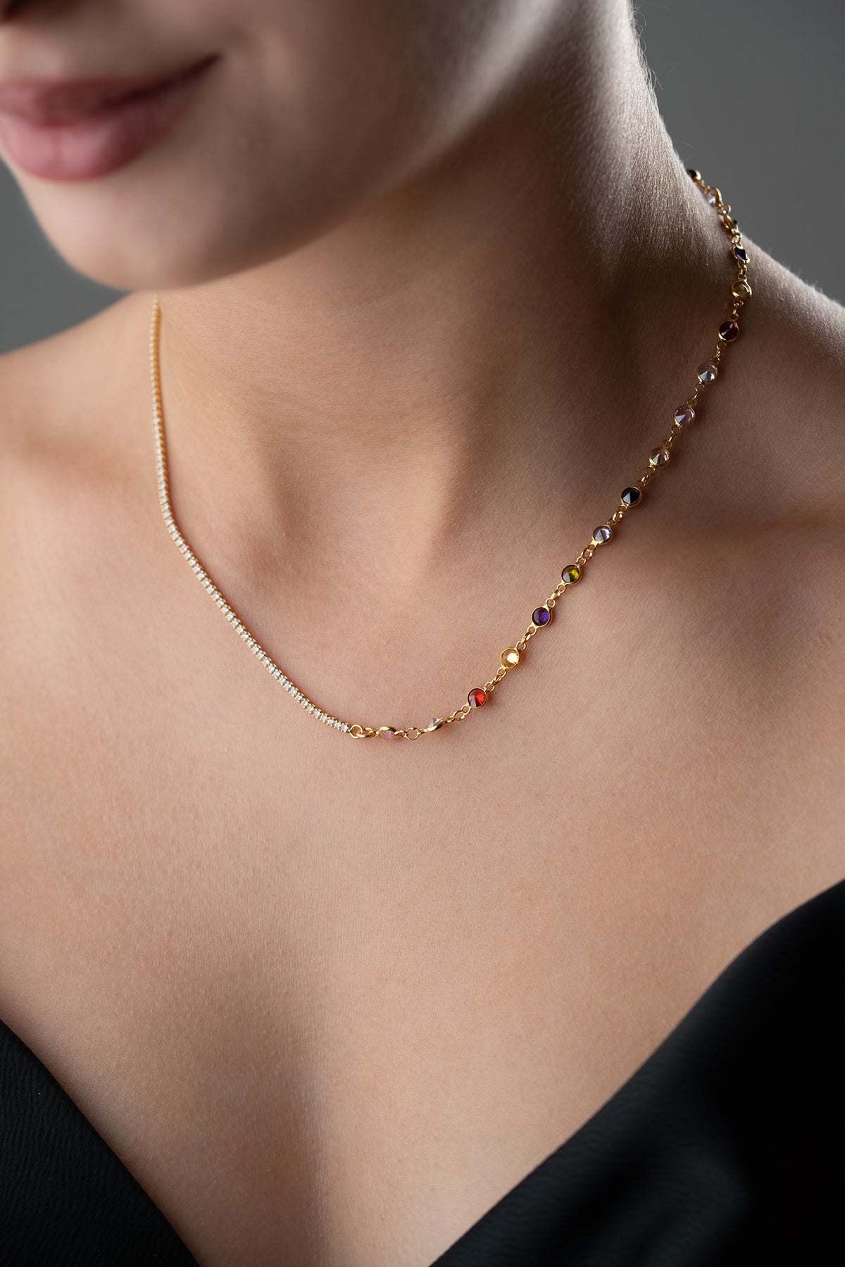 Collier de chaîne de pierre colorée - 925 argent sterling - Rainbow Shine