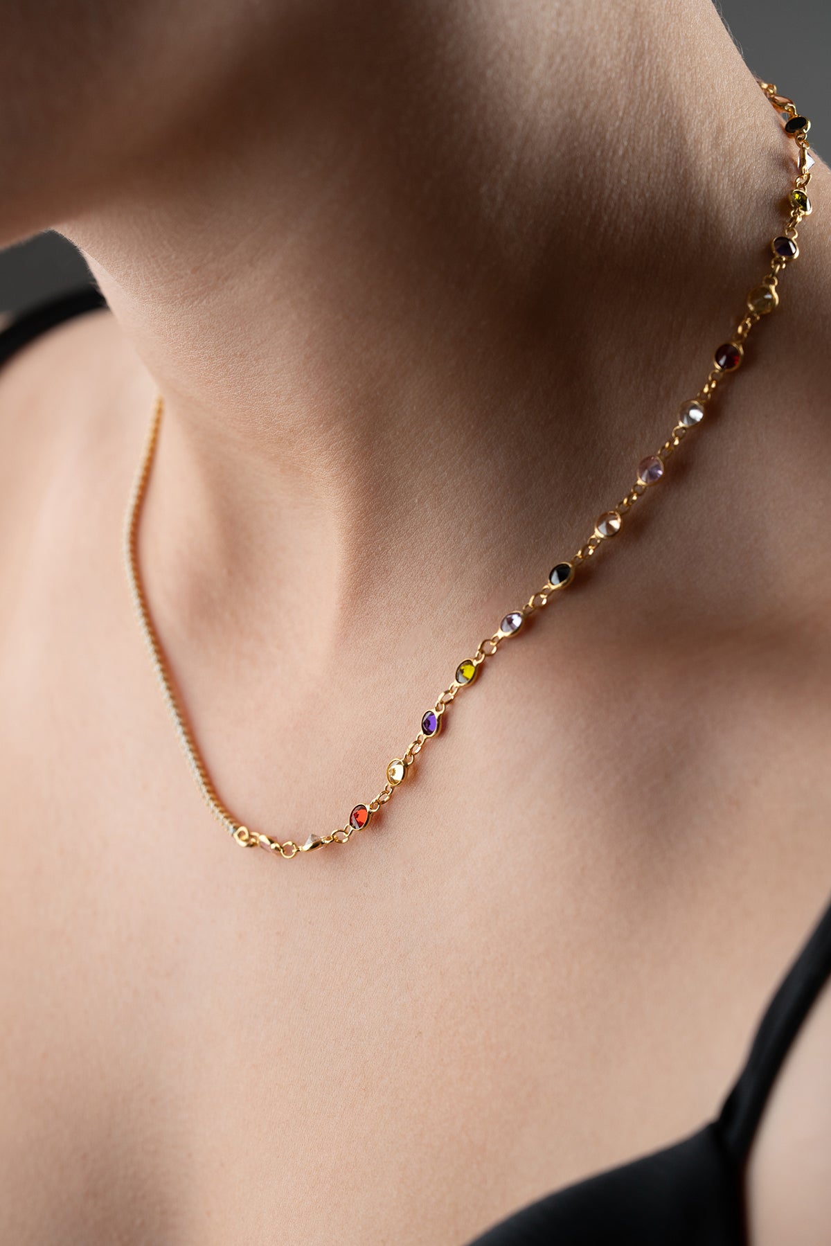 Collier de chaîne de pierre colorée - 925 argent sterling - Rainbow Shine