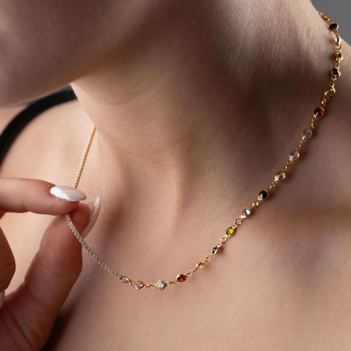 Collier de chaîne de pierre colorée - 925 argent sterling - Rainbow Shine