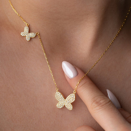 Papillon Necklace - 925 Sterling Silver - Stone Butterfly Design