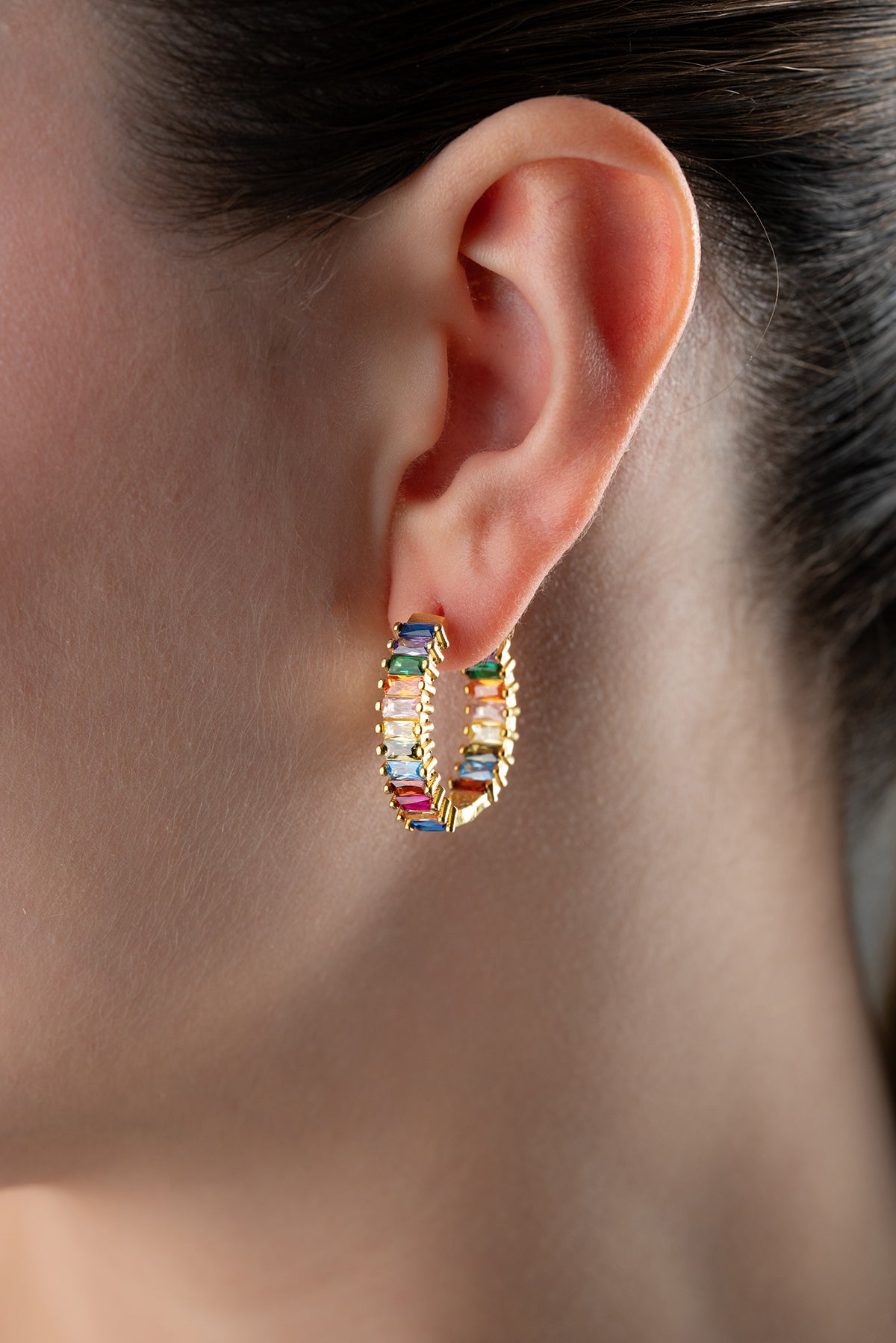 Aurora Küpe – 925 Ayar Gümüş – Renkli Taşlı Halka