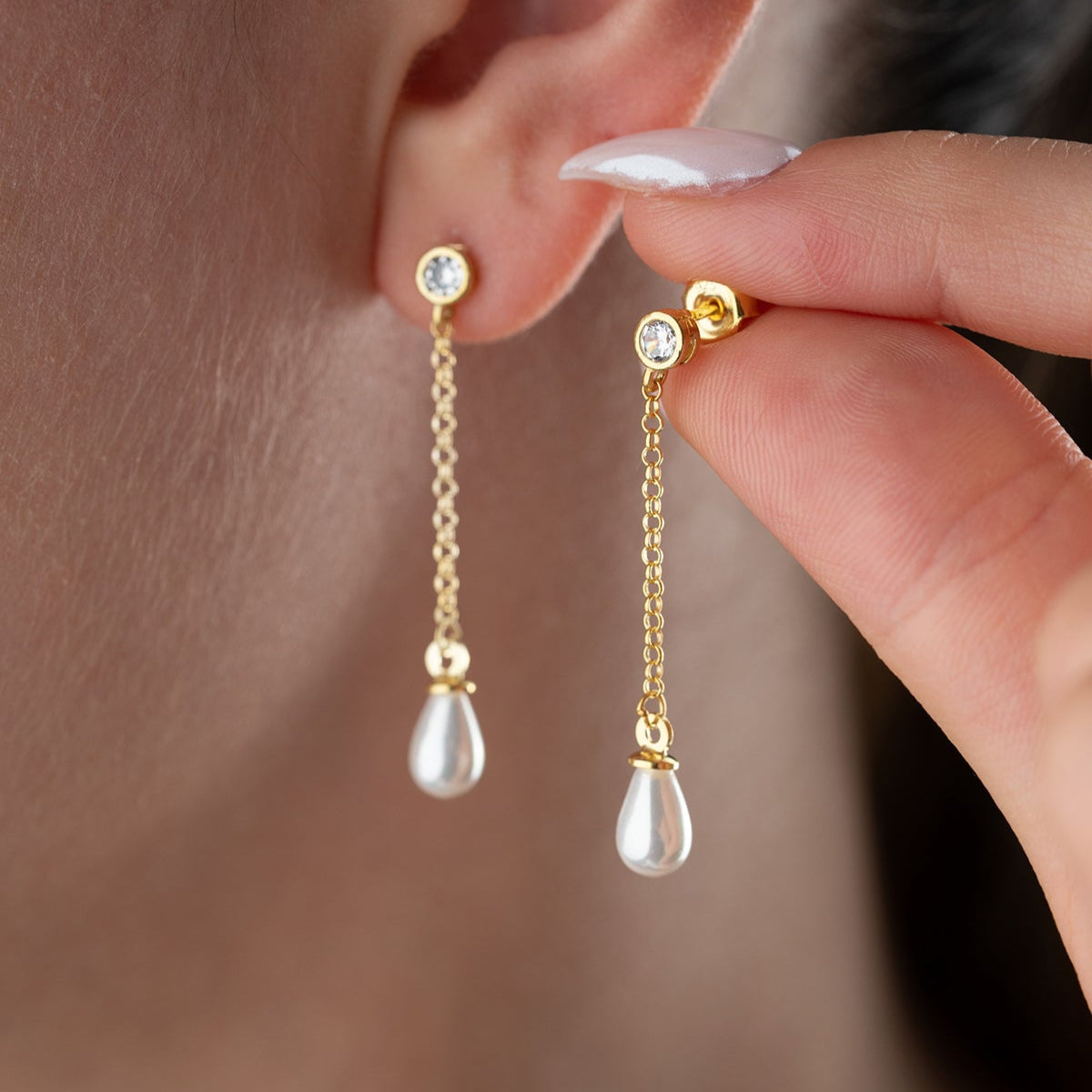 925 Sterling Silver Drop Pearl Earrings
