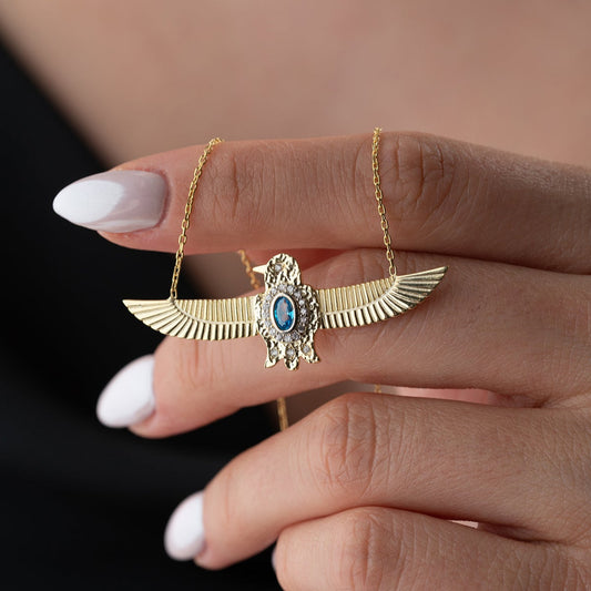Royal Blue Kartal Winged Silver Necklace