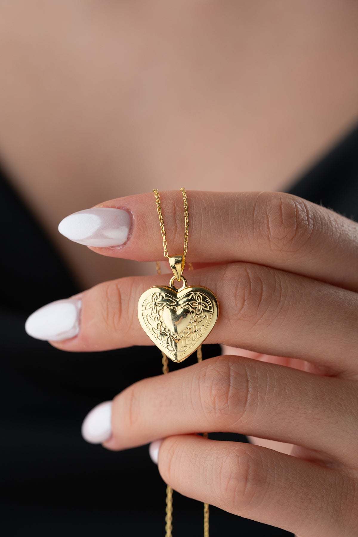 Golden Memory Heart Silver Locket Necklace