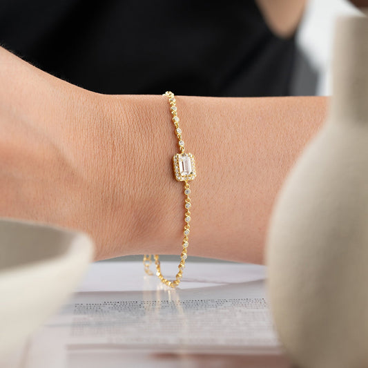 925 Silber Armband mit Baguette-Stein