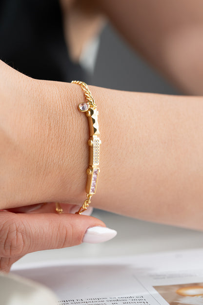 Elegant Pink Stone Bracelet - 925 Sterling Silver