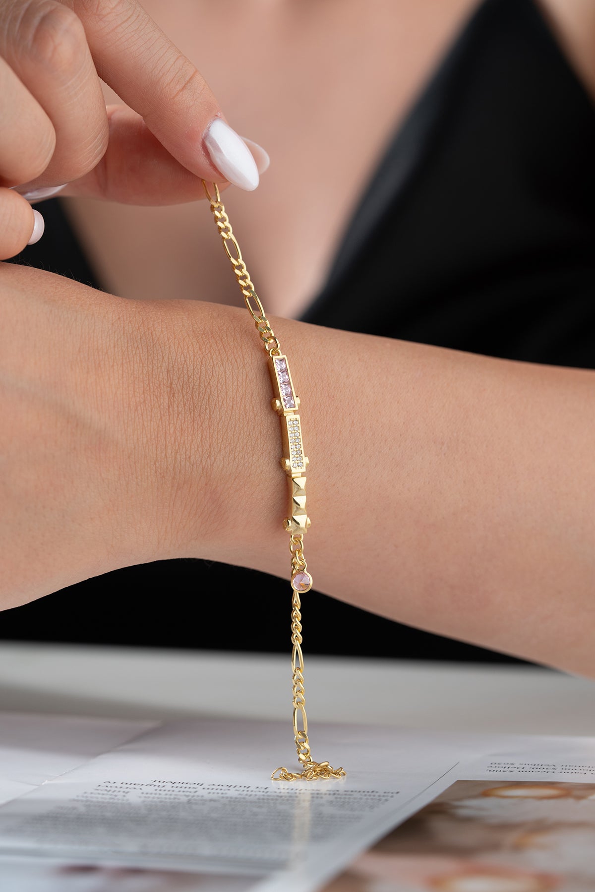 Elegant Pink Stone Bracelet - 925 Sterling Silver