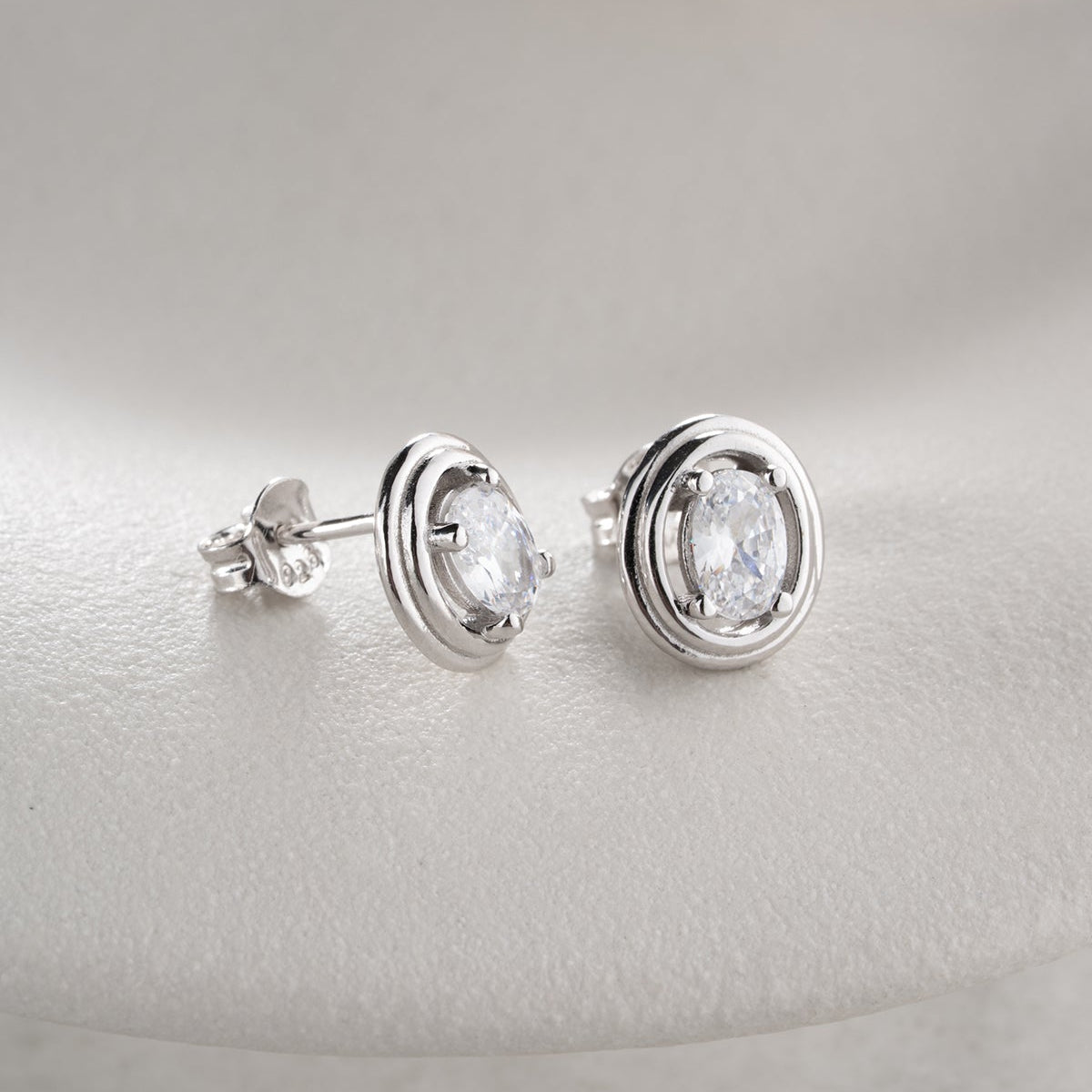 Oval Küpe Zirkon Taşlı | 925 Ayar Gümüş
