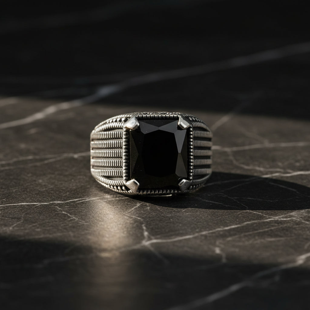 Black Zircon Men's Ring | 925 Sterling Silver