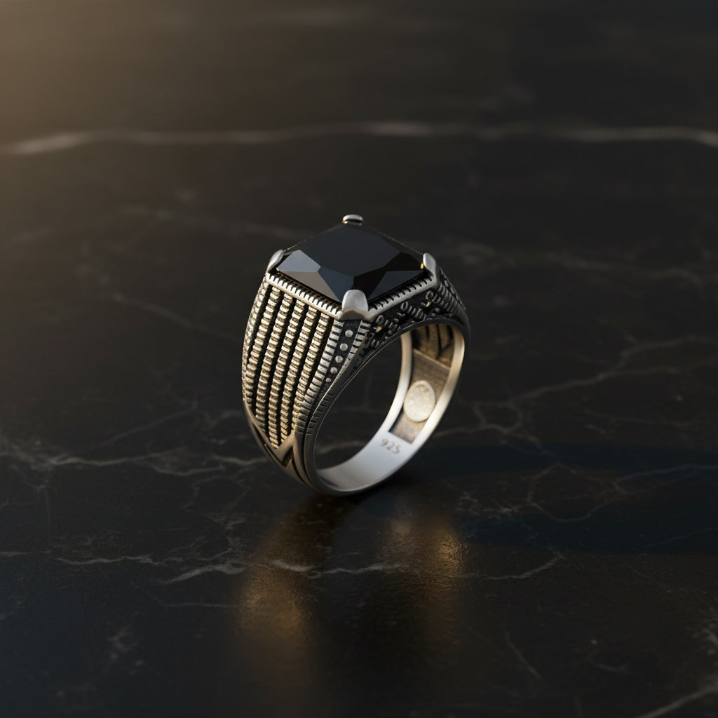 Herenring met Zwarte Zirkoon | 925 Zilver