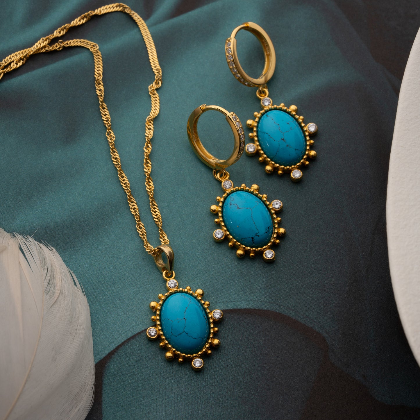 Turquoise Aura Turquoise Stone Jewelry Set | 925 Sterling Silver 