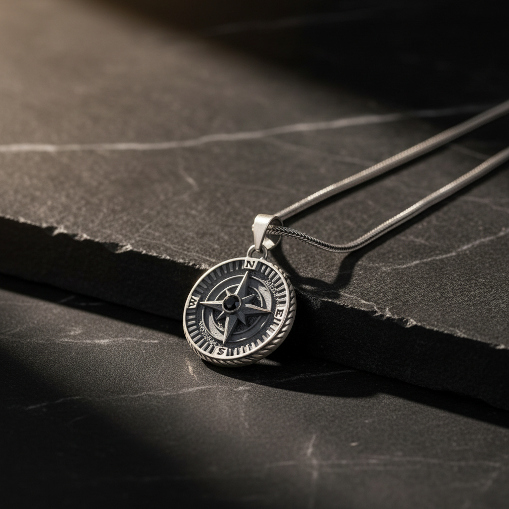Compass silver necklace