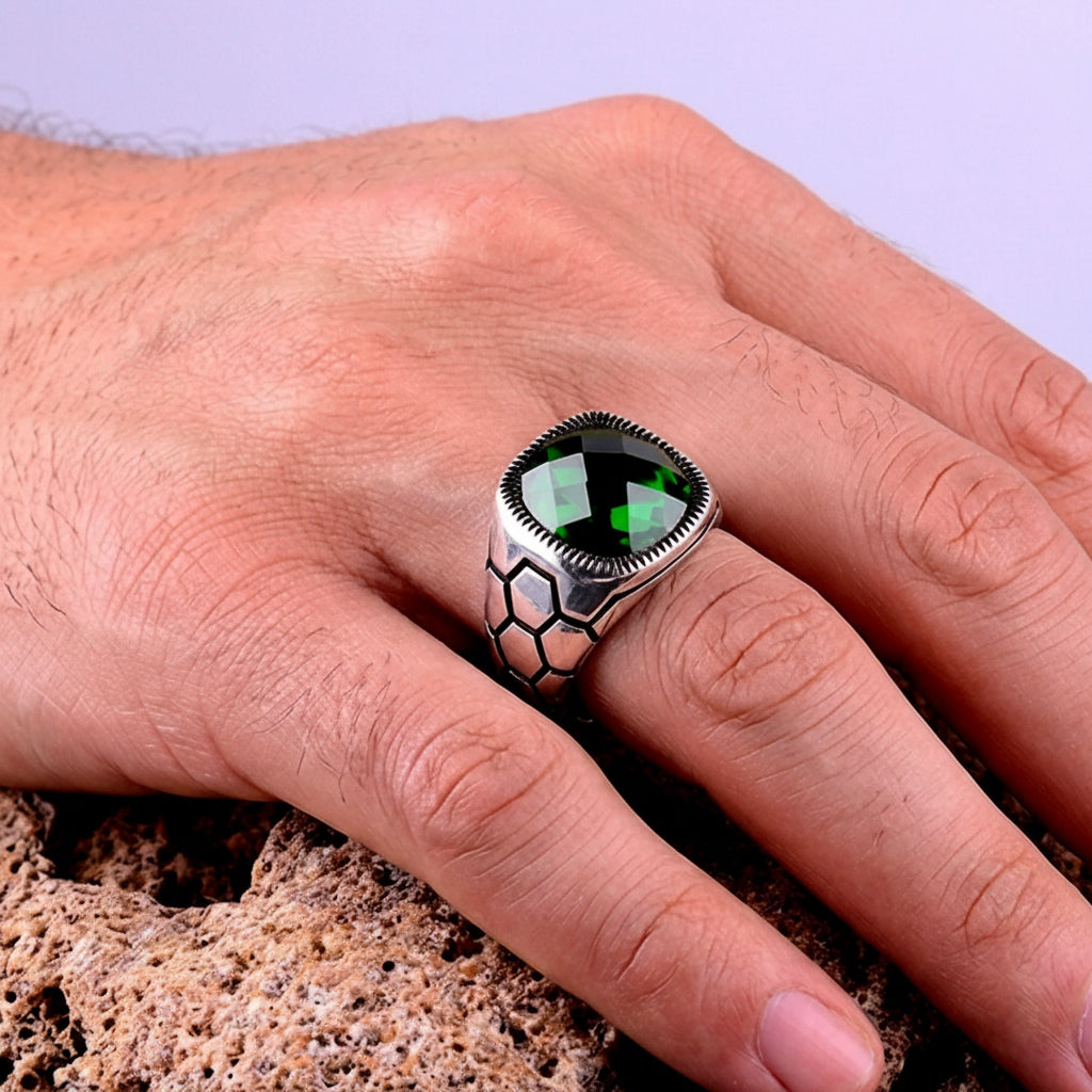 Green Zircon Men’s Ring | 925 Sterling Silver