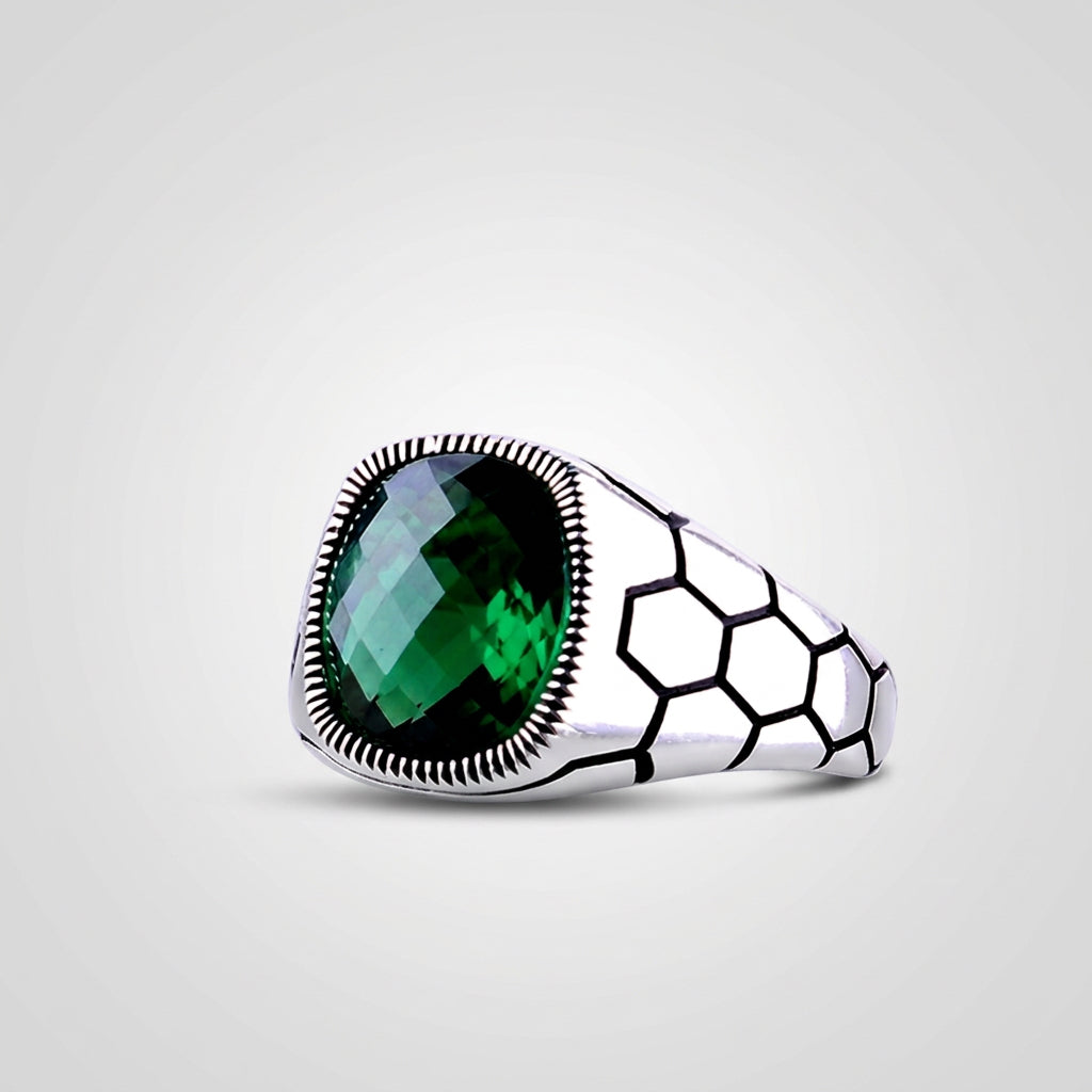 Herenring met Groene Zirkoon | 925 Zilver