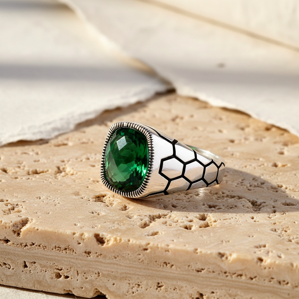 Green Zircon Men’s Ring | 925 Sterling Silver