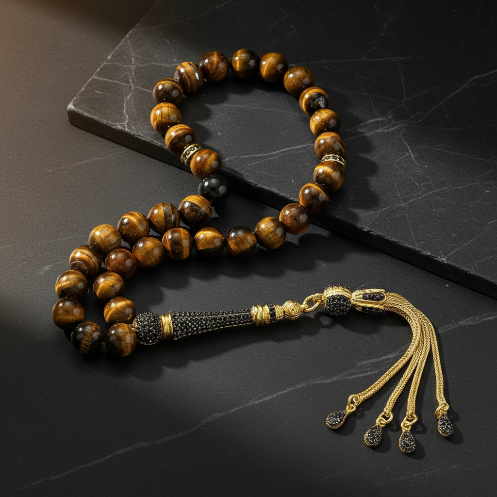 Zircon Stone Silver Tassel Tiger Kaplangözü Rosary - Wrist Boy