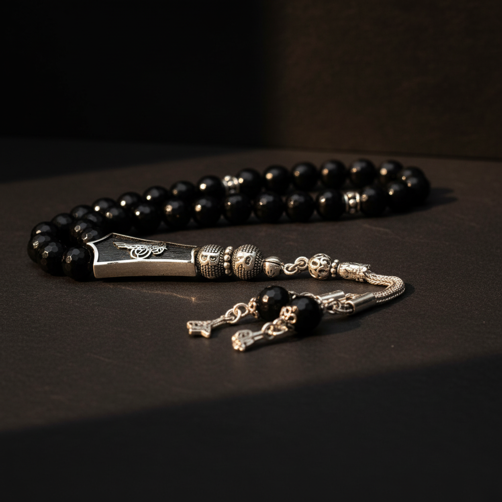 Tuğra Design 925 Sterling Silver Letter Onyx Rosary