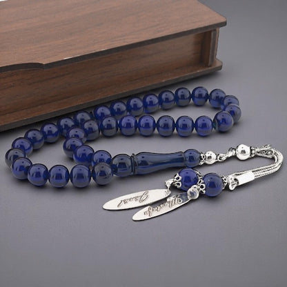 925 Ayar Gümüş İsimli Tasarım Mavi Sıkma Kehribar