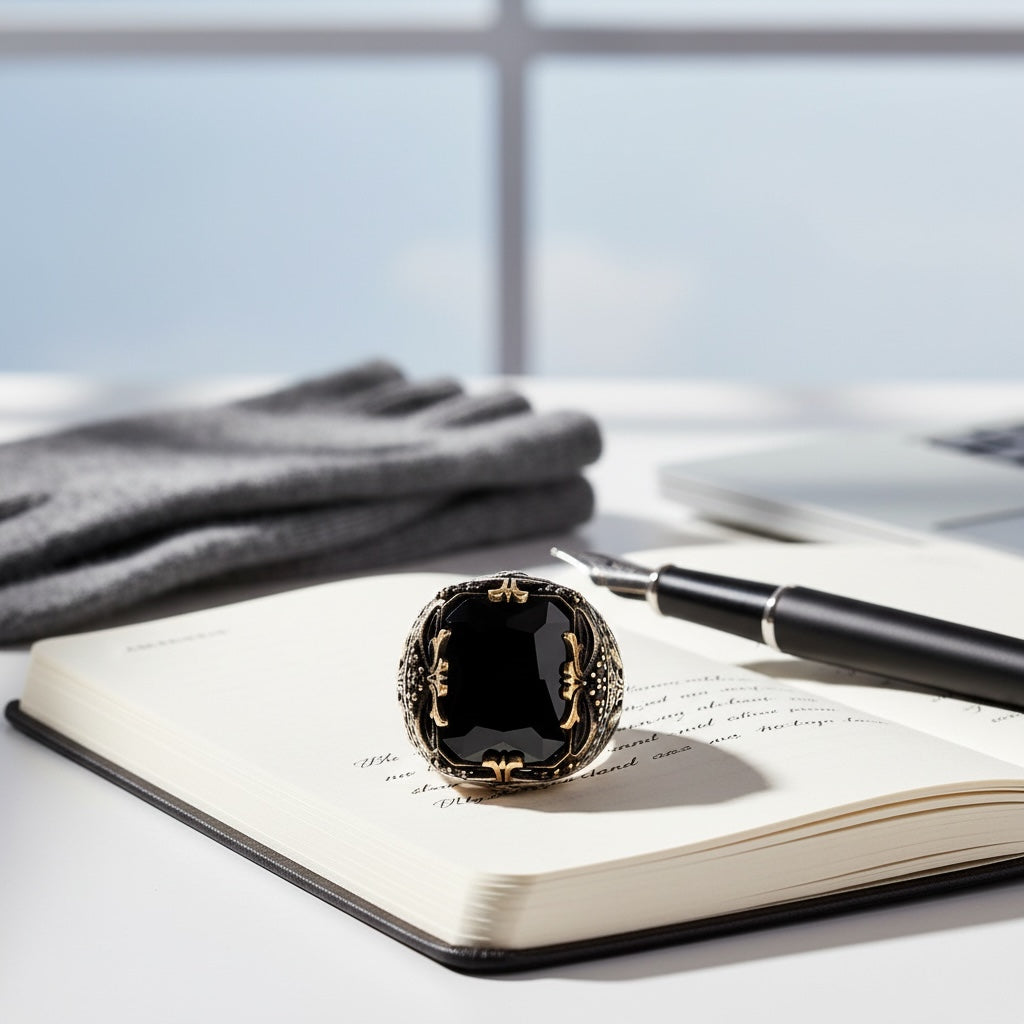 Schwarzer Onyx Herren 925er Silberring