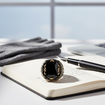 Schwarzer Onyx Herren 925er Silberring