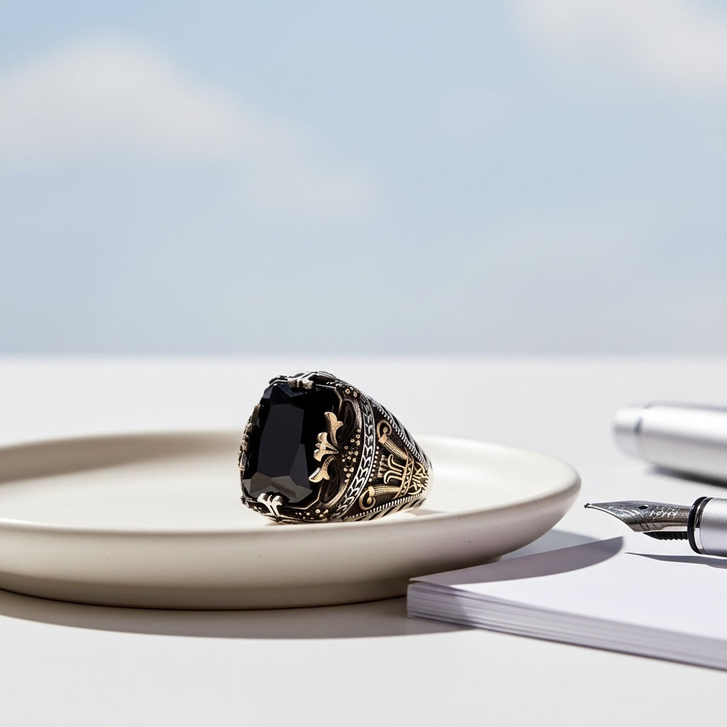 Schwarzer Onyx Herren 925er Silberring