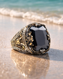 Black Zircon Stone Men's Silver Ring