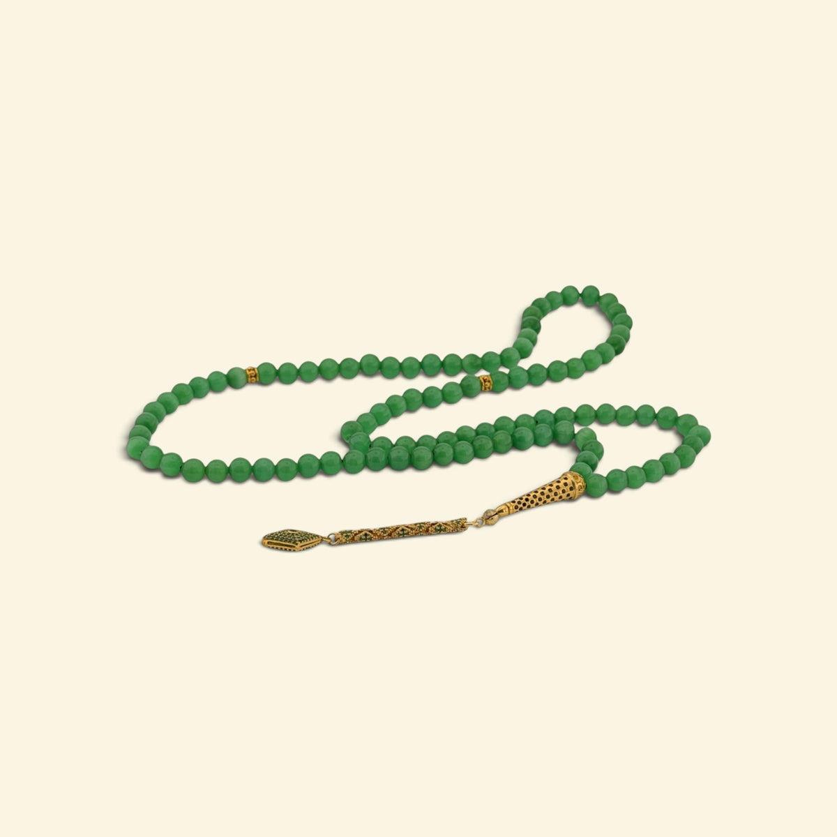 99-Bead Green Tasbih | 8 mm – 925 Sterling Silver
