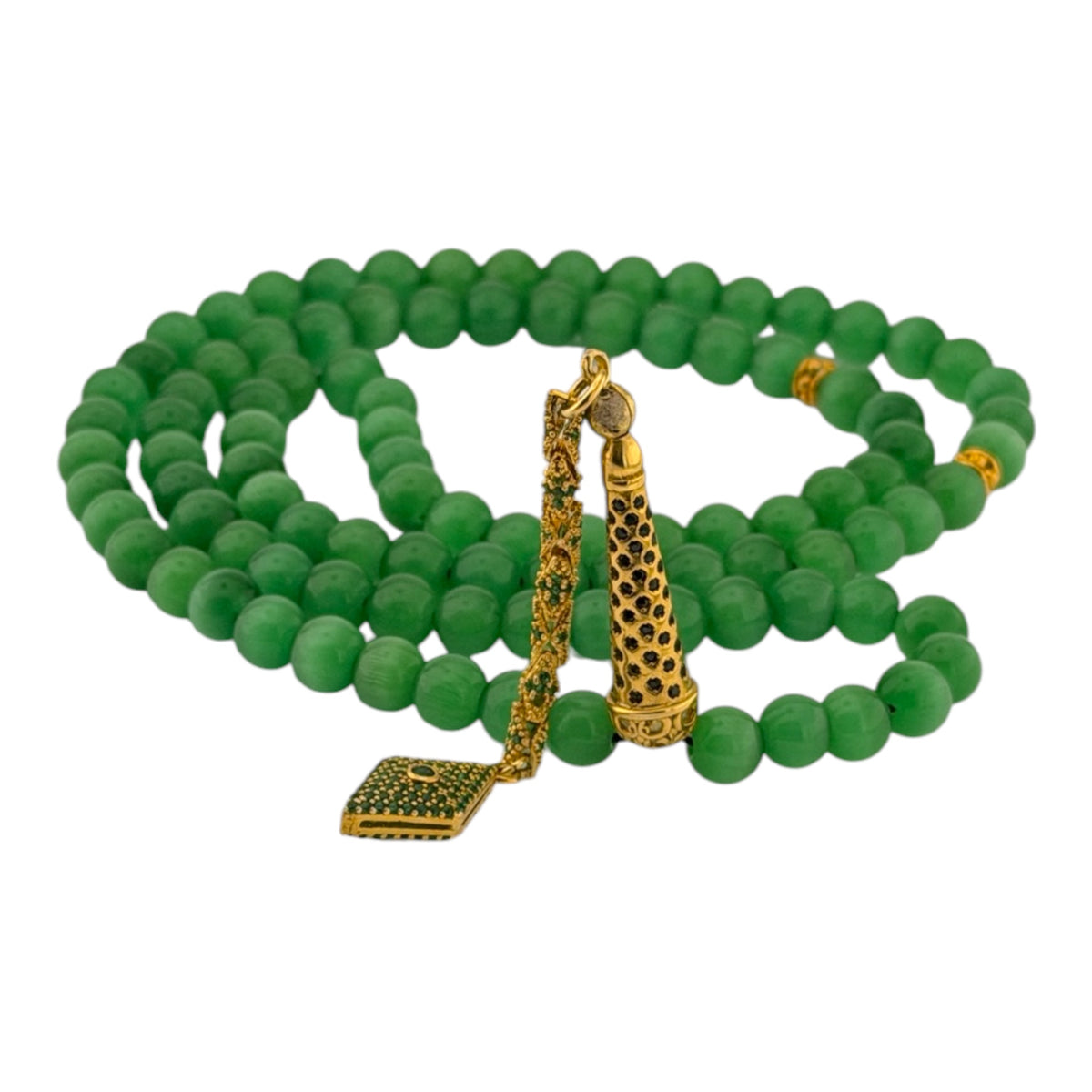 99-Bead Green Tasbih | 8 mm – 925 Sterling Silver