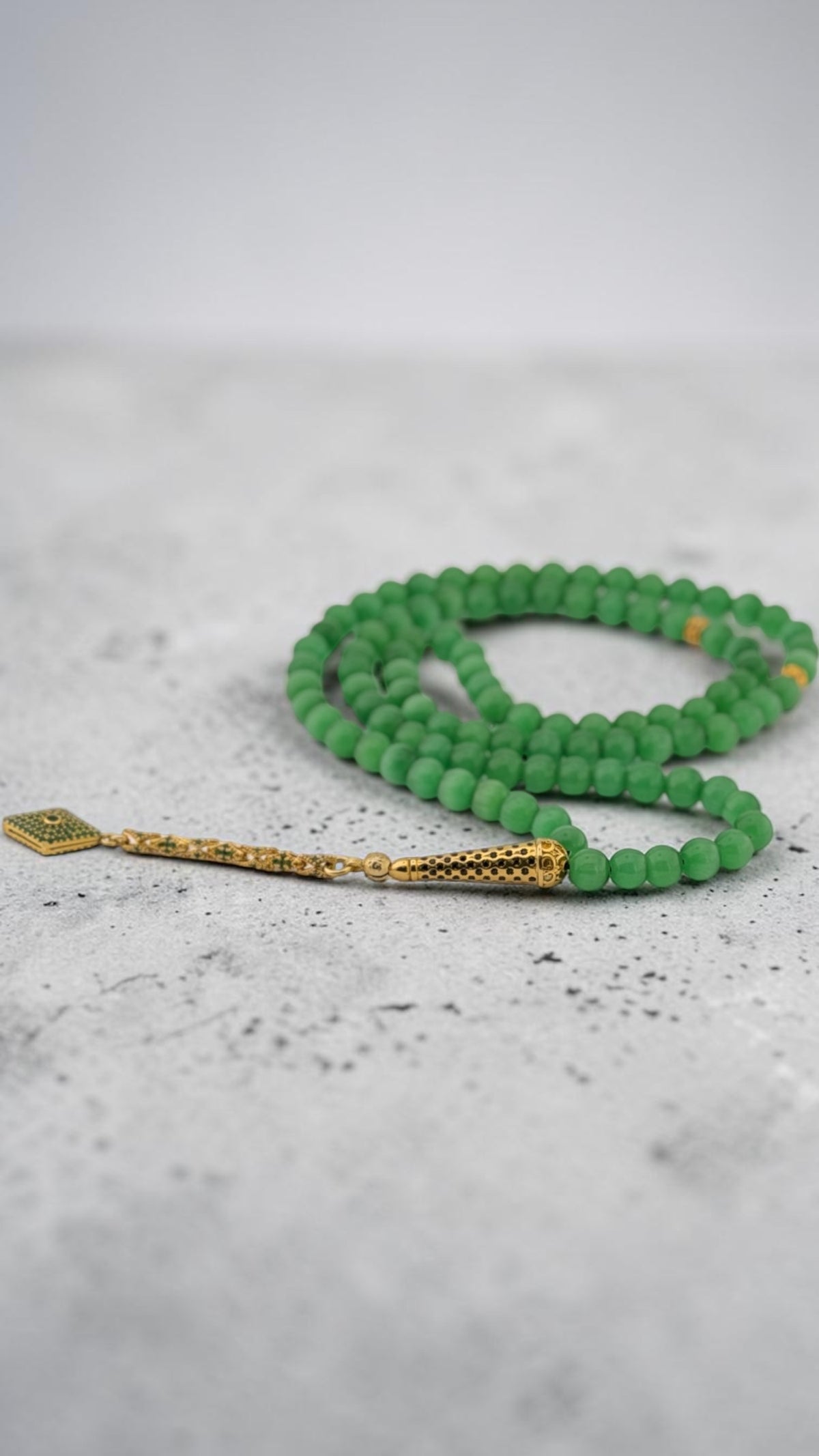 99-Bead Green Tasbih | 8 mm – 925 Sterling Silver