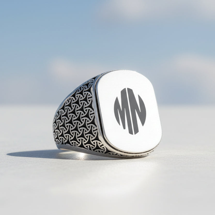 925 Sterling Silver Monogram 2 Letters Male Ring -5