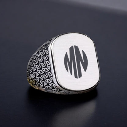925 Sterling Silver Monogram 2 Letters Male Ring -5