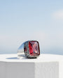 Red Zircon Stone Men's Silver Ring