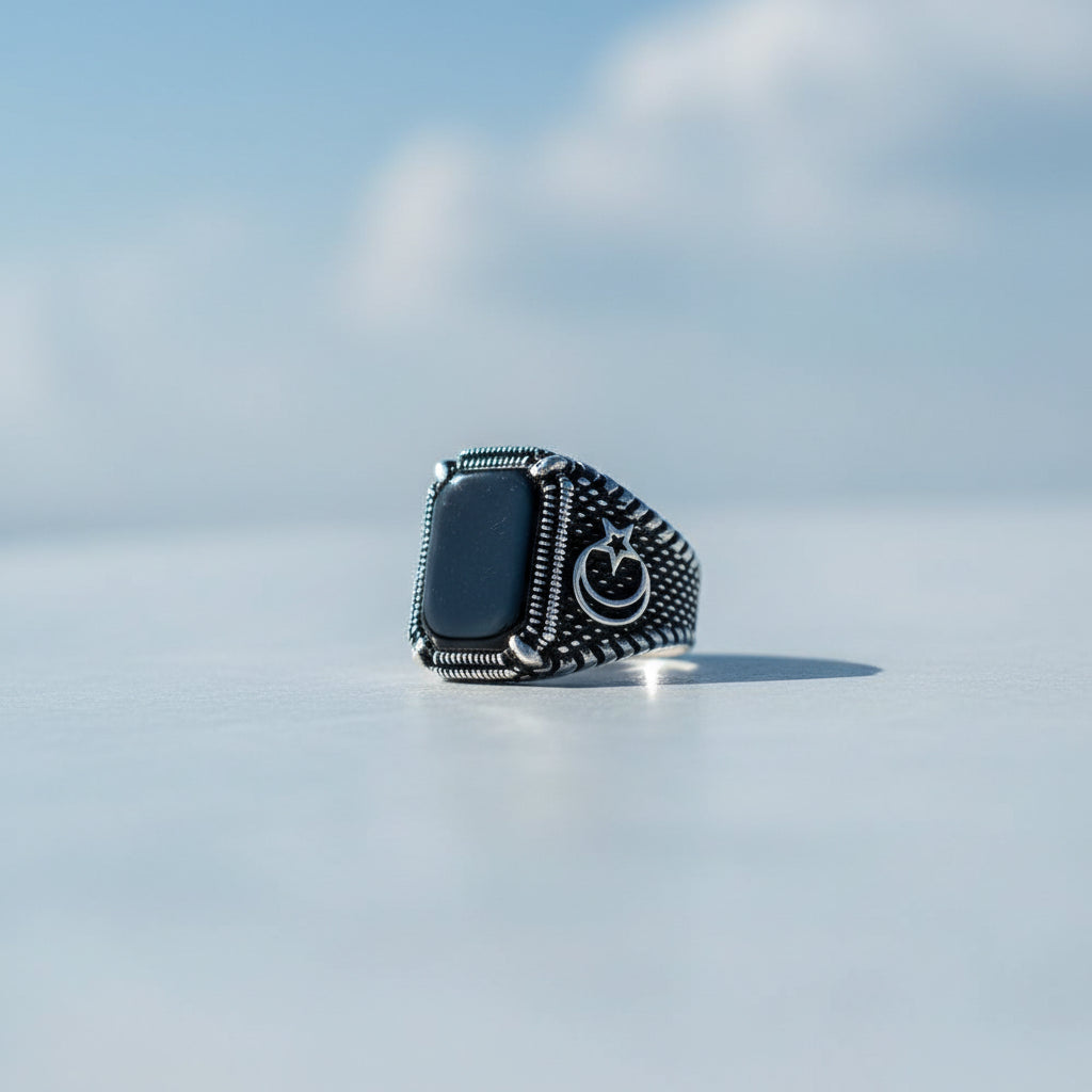 Mois ottoman Yildiz oniks Ring en argent en pierre