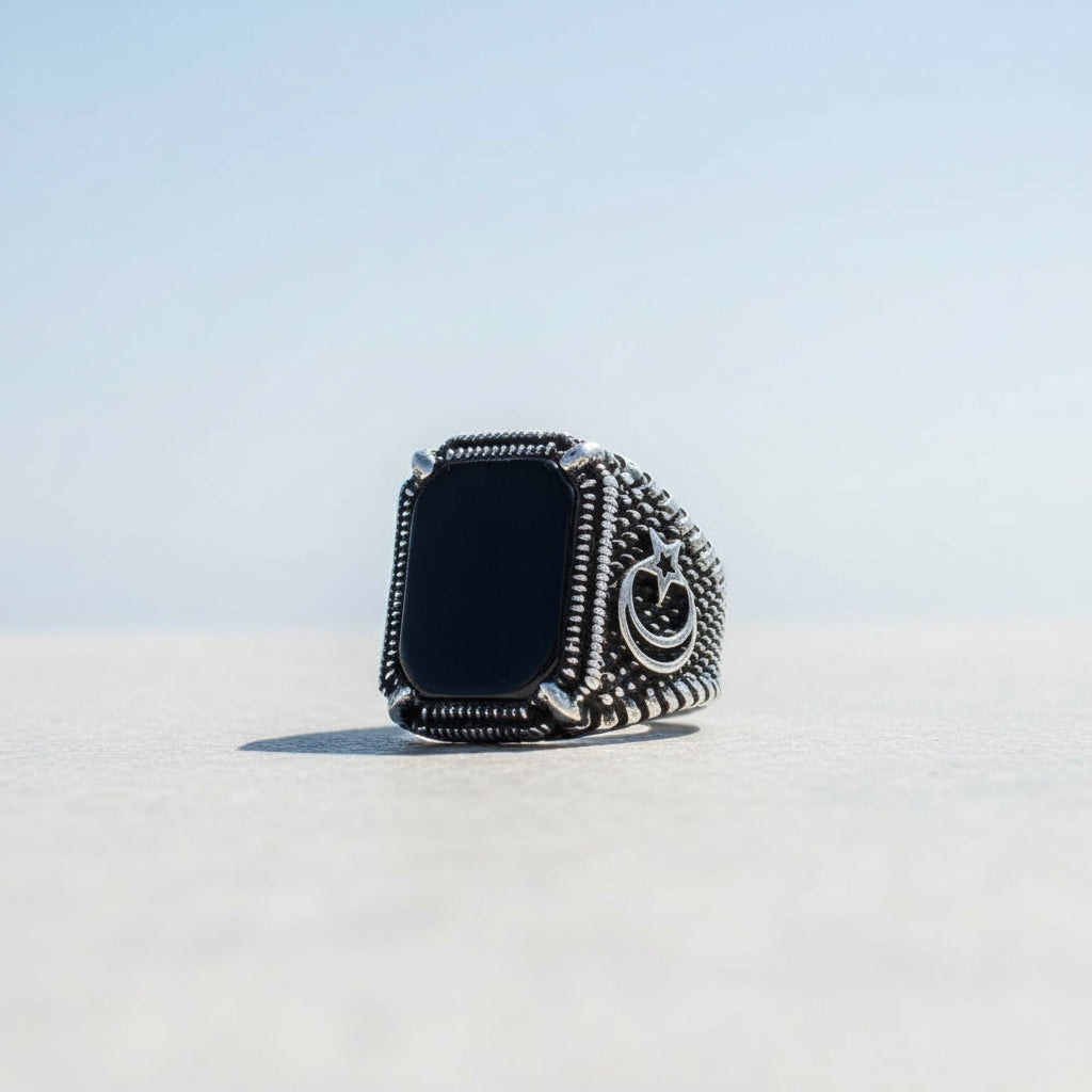 OTTOMAN MONTH YILDIZ ONİKS STONE Silver Ring