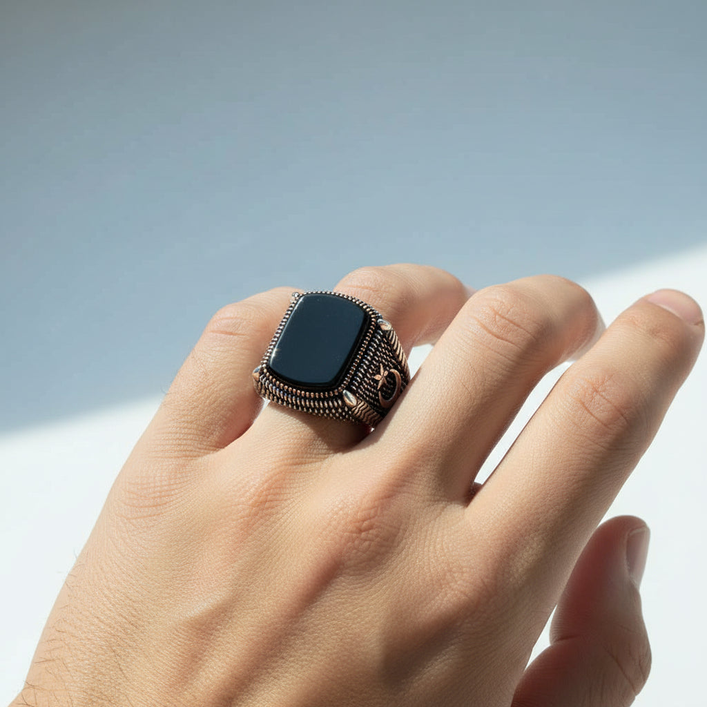 OTTOMAN MONTH YILDIZ ONİKS STONE Silver Ring