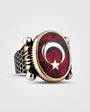 Ay Yıldız Petek Desenli Erkek Yüzüğü - 925 Ayar Gümüş